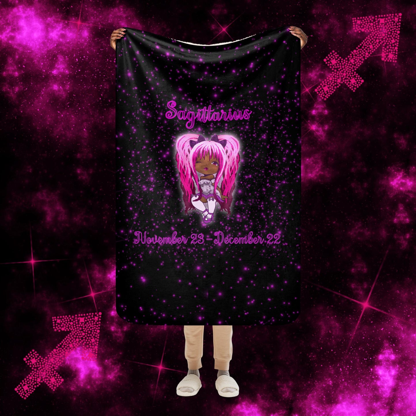 Zodiac Girl Sassy Sagittarius Sherpa blanket